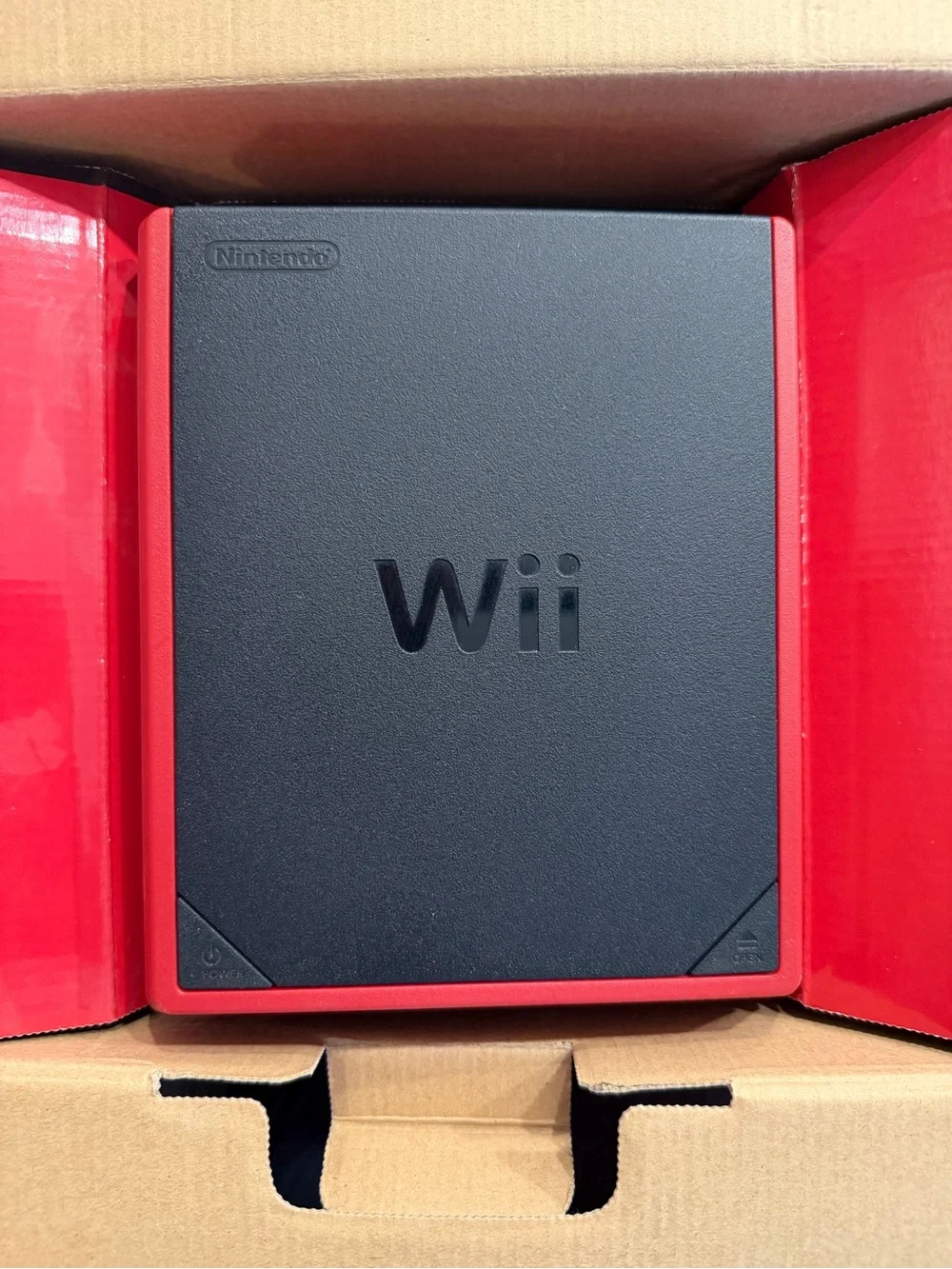Nintendo Wii Mini Black Console with Red Accents and Red Controllers
